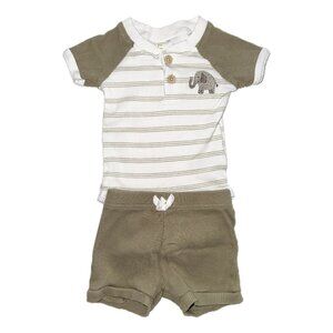 Ribbed Striped Baby Outfit with Elephant Patch